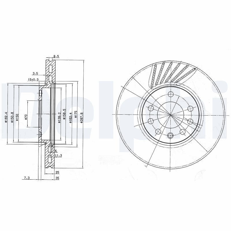 Delphi Bremsscheibe [Hersteller-Nr. BG3142] für Lotus, Opel, Vauxhall, Saab, Citroën