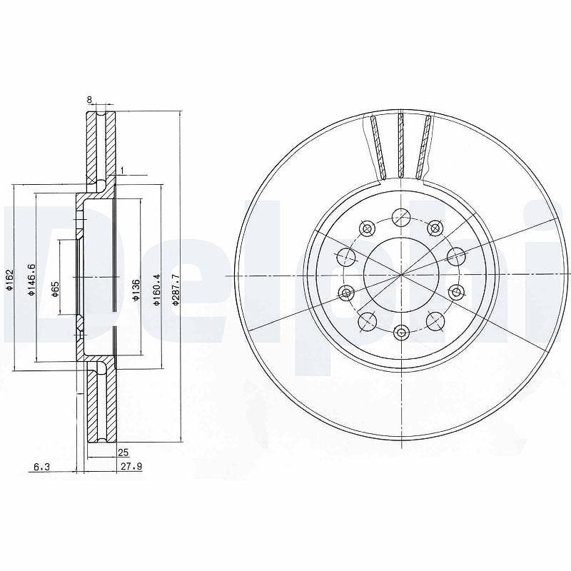 Delphi Bremsscheibe [Hersteller-Nr. BG3035C] für Audi, VW, Skoda, Seat