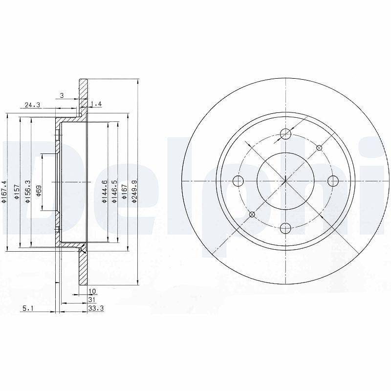 Delphi Bremsscheibe [Hersteller-Nr. BG3971] für Mitsubishi, Smart