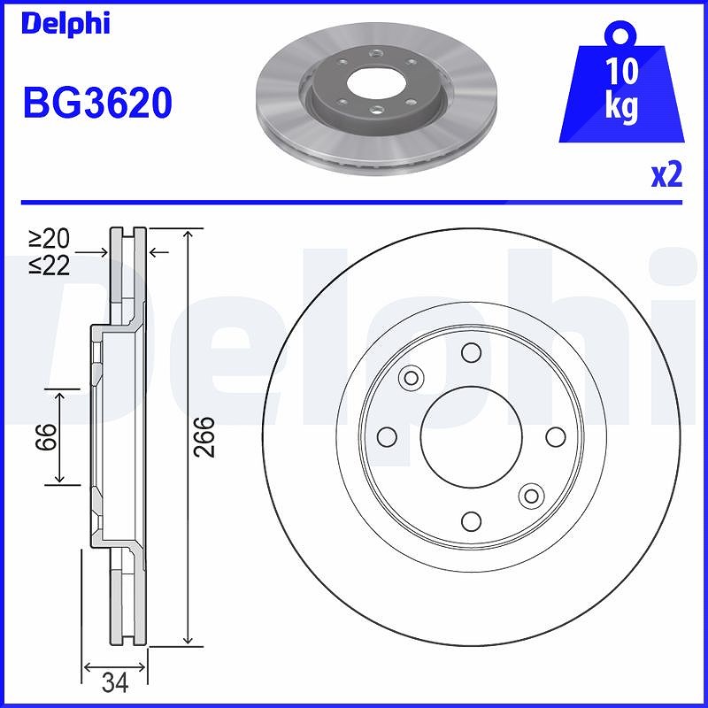 Delphi Bremsscheibe [Hersteller-Nr. BG3620] für Opel, Citroën, Peugeot, Ds, Vauxhall