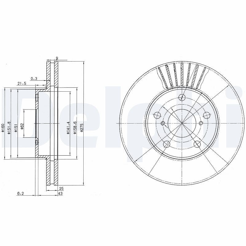 Delphi Bremsscheibe [Hersteller-Nr. BG3856] für Toyota
