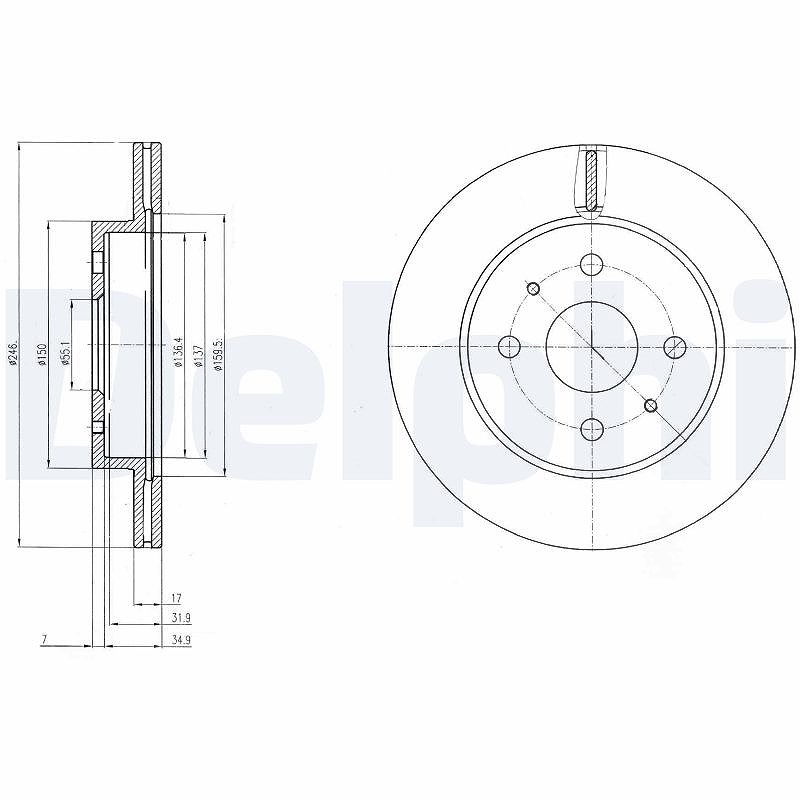 Delphi Bremsscheibe [Hersteller-Nr. BG4128] für Perodua, Daihatsu, Subaru