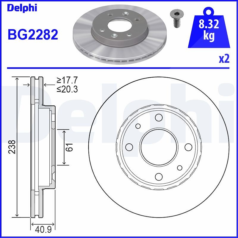 Delphi Bremsscheibe [Hersteller-Nr. BG2282] für Renault, Nissan
