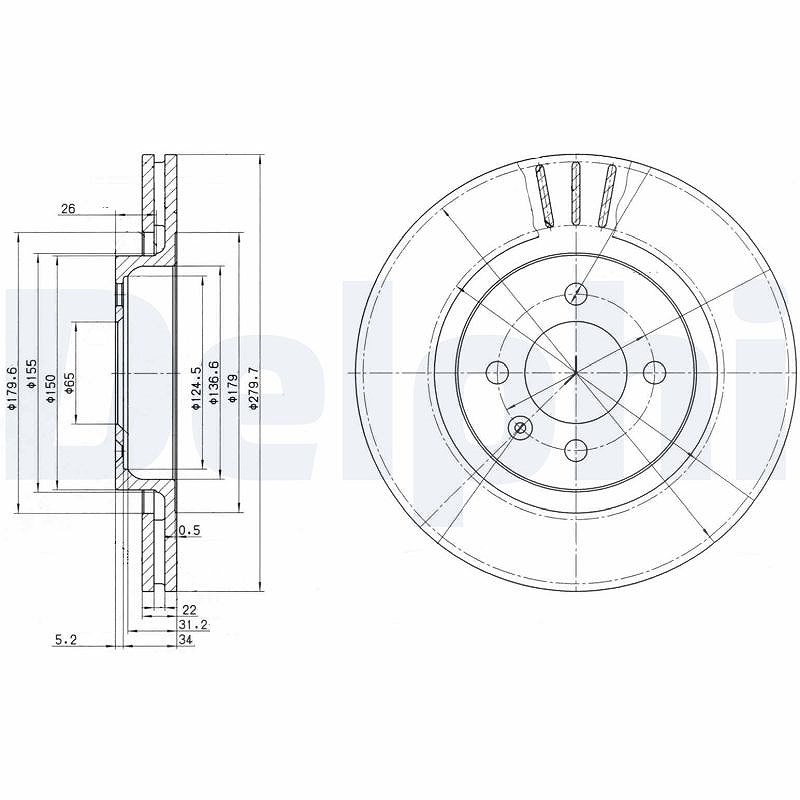 Delphi Bremsscheibe [Hersteller-Nr. BG2712] für VW, Seat