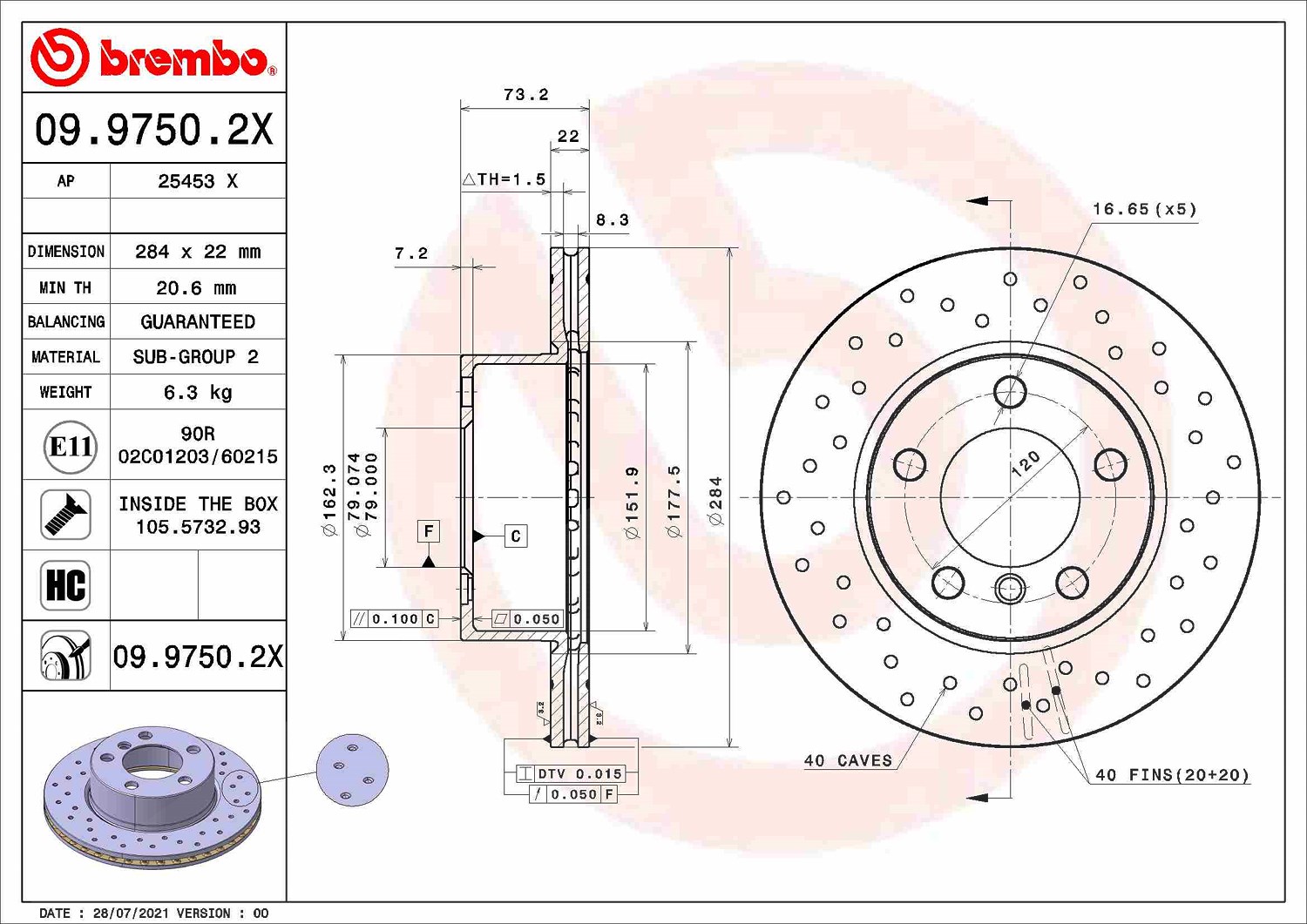 Brembo Bremsscheibe 09.9750.2X, 1 Stück - Bild 7