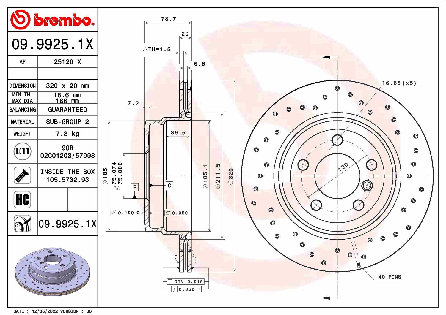 Brembo Bremsscheibe 09.9925.1X 320Mm 20Mm Für Bmw - Bild 5