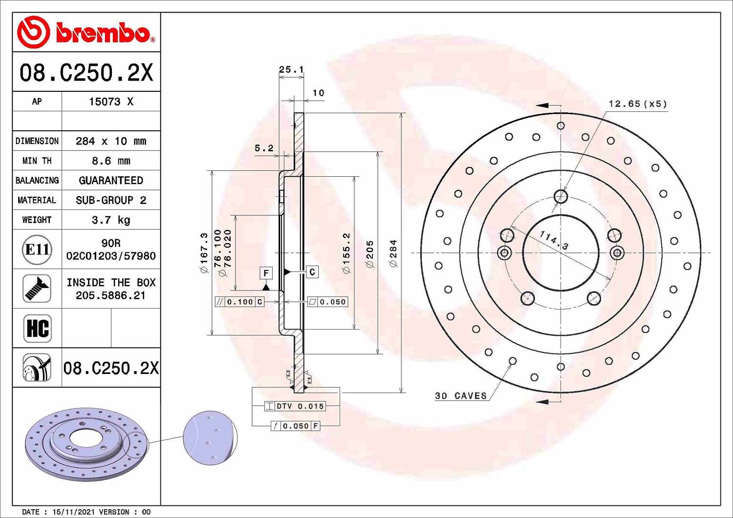 Brembo Bremsscheibe 1 Stück Größe 08 08.C250.2x - Bild 5