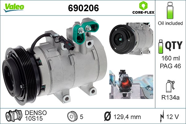 Valeo Kompressor, Klimaanlage [Hersteller-Nr. 690206] für Hyundai, Kia