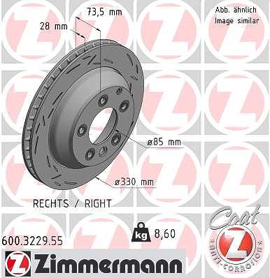 Zimmermann 1x Bremsscheibe Hinterachse Rechts [Hersteller-Nr. 600.3229.55] für Porsche, Audi, VW