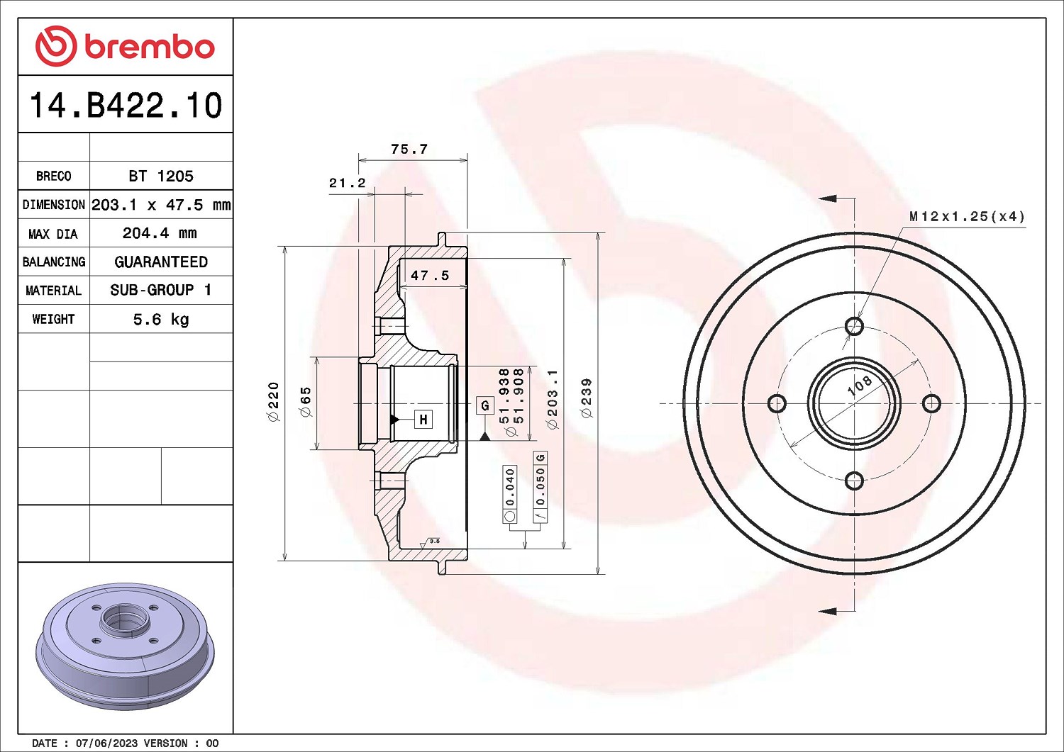 Für BREMBO 14.B422.10 B╩BEN HAM. TYu CITRO╦N/DS/PEUGEOT - Bild 6