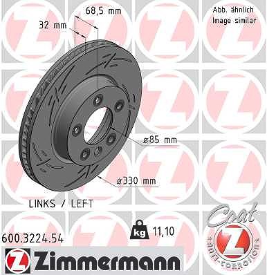 Zimmermann 1x Bremsscheibe Vorderachse Links [Hersteller-Nr. 600.3224.54] für VW, Porsche