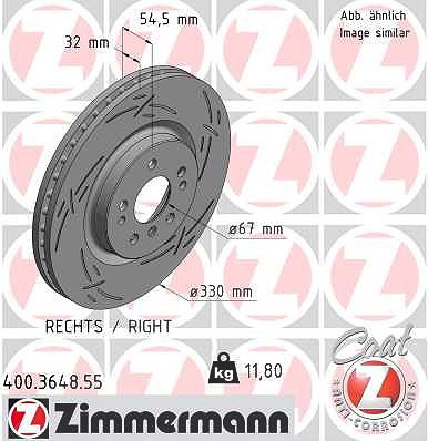 Zimmermann 1x Bremsscheibe Vorderachse Rechts [Hersteller-Nr. 400.3648.55] für Mercedes-Benz