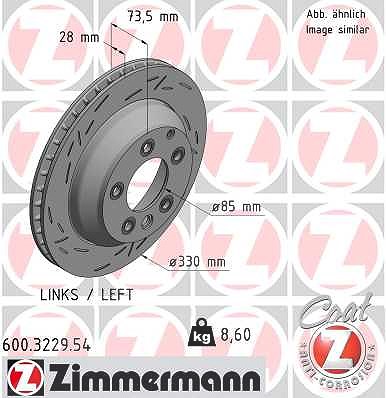 Zimmermann 1x Bremsscheibe Hinterachse Links [Hersteller-Nr. 600.3229.54] für Audi, VW, Porsche