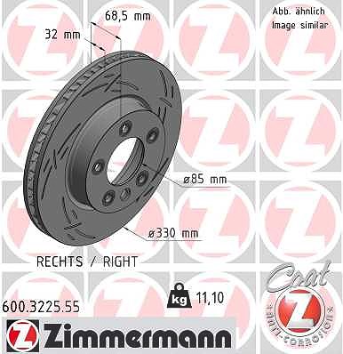Zimmermann 1x Bremsscheibe Vorderachse rechts [Hersteller-Nr. 600.3225.55] für VW, Porsche