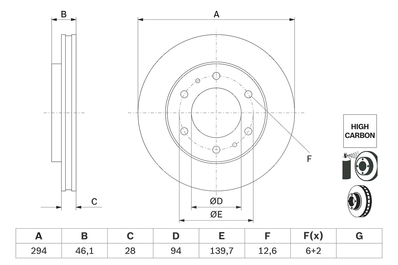 Bosch Bremsscheibe [Hersteller-Nr. 0986479F45] für Fiat, Mitsubishi