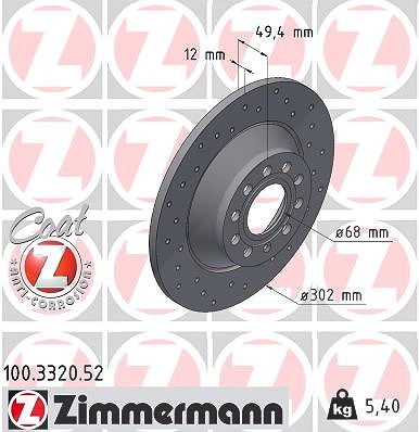 Zimmermann Sport-Bremsscheibe Ø302 voll Hinterachse [Hersteller-Nr. 100.3320.52] für Audi