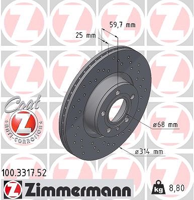 Zimmermann Bremsscheibe [Hersteller-Nr. 100.3317.52] für Audi