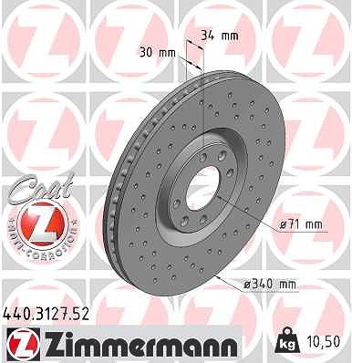 Zimmermann 1x Bremsscheibe Vorderachse Belüftet [Hersteller-Nr. 440.3127.52] für Citroën, Ds (capsa), Ds, Peugeot