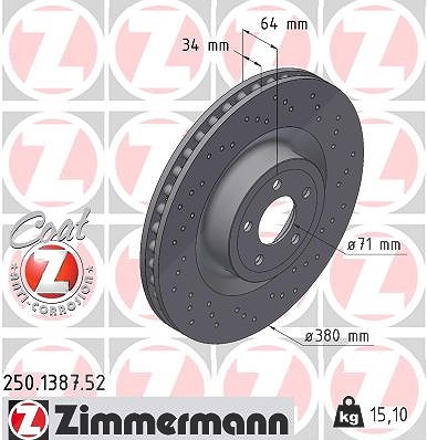 Zimmermann 1x Bremsscheibe [Hersteller-Nr. 250.1387.52] für Ford Usa