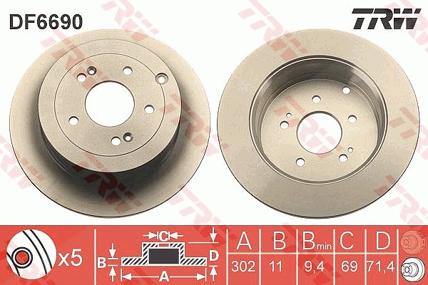 Trw Bremsscheibe [Hersteller-Nr. DF6690] für Hyundai