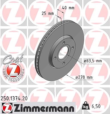 Zimmermann 1x Bremsscheibe [Hersteller-Nr. 250.1374.20] für Ford