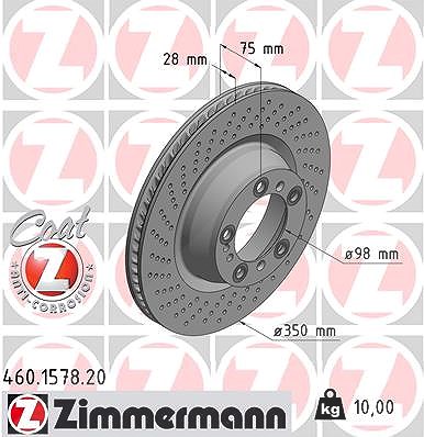 Zimmermann 1x Bremsscheibe Hinterachse Links [Hersteller-Nr. 460.1578.20] für Porsche