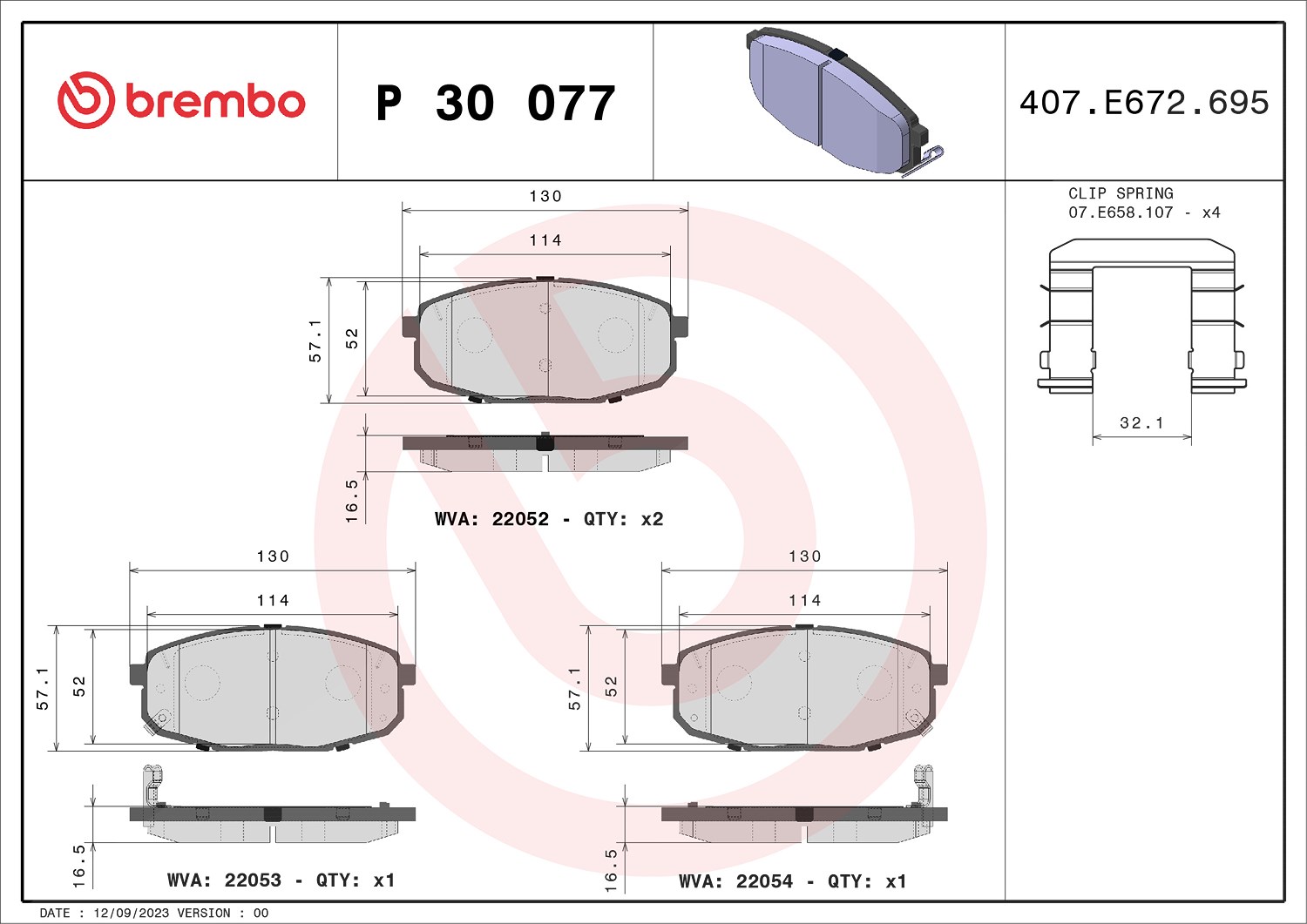 Brembo Bremsbelagsatz, Scheibenbremse [Hersteller-Nr. P30077] für Kia