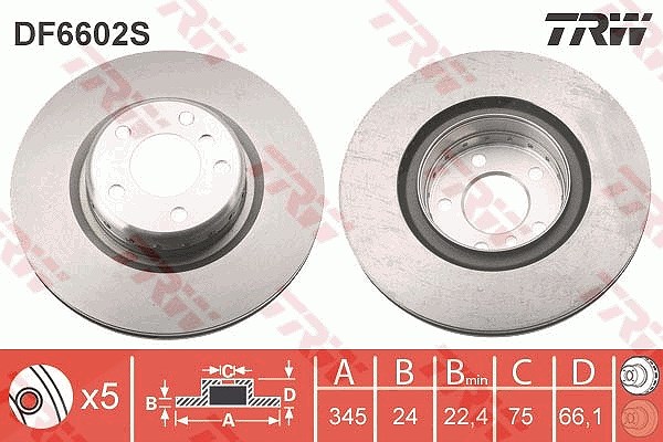 Trw 1x Bremsscheibe [Hersteller-Nr. DF6602S] für BMW