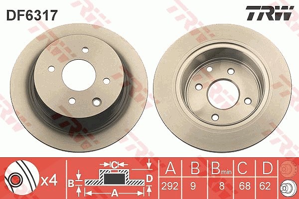 Trw Bremsscheibe [Hersteller-Nr. DF6317] für Nissan