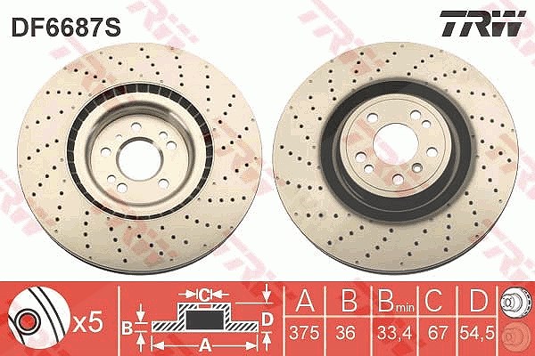 Trw 1x Bremsscheibe [Hersteller-Nr. DF6687S] für Mercedes-Benz