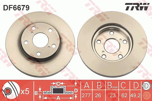 Trw Bremsscheibe [Hersteller-Nr. DF6679] für Toyota