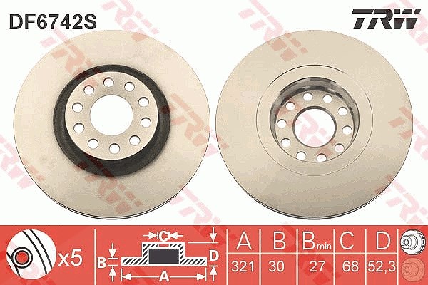 Trw 1x Bremsscheibe [Hersteller-Nr. DF6742S] für VW