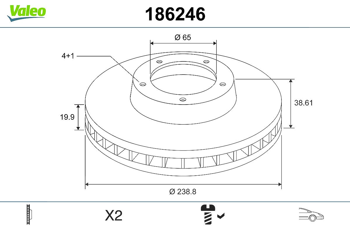 Valeo Bremsscheibe Vorderachse Belüftet [Hersteller-Nr. 186246] für Audi, Seat, VW
