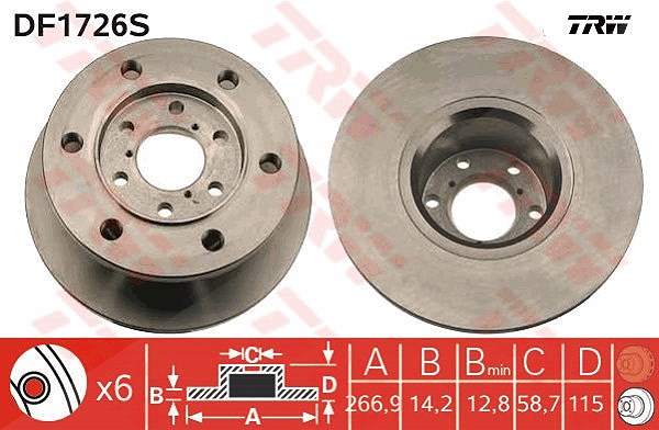 Trw 1x Bremsscheibe Vorderachse Voll [Hersteller-Nr. DF1726S] für Alfa Romeo, Iveco