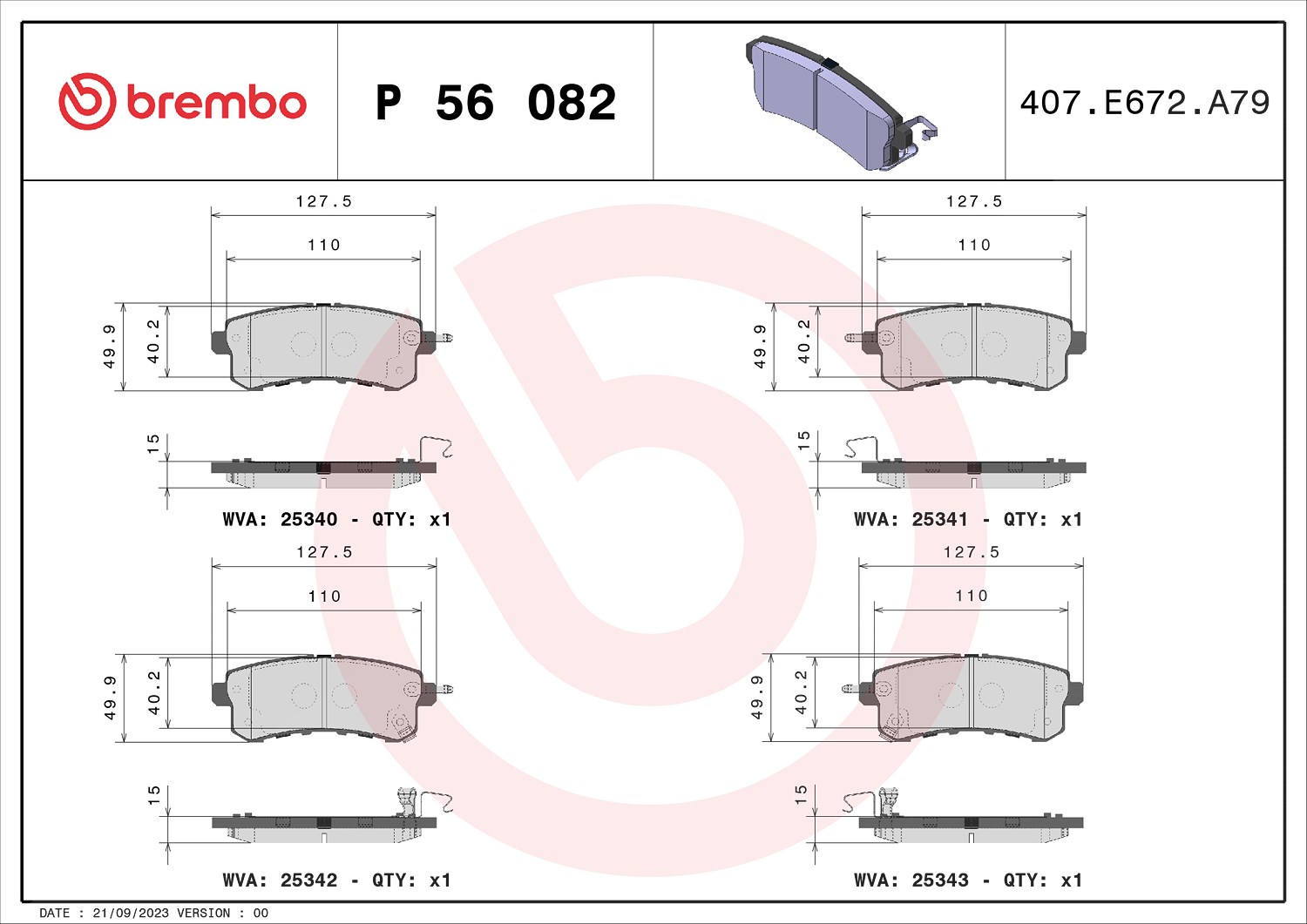 Brembo Bremsbelagsatz, Scheibenbremse [Hersteller-Nr. P56082] für Infiniti, Nissan