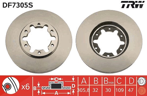Trw 1x Bremsscheibe [Hersteller-Nr. DF7305S] für Nissan