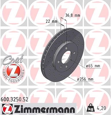 Zimmermann Bremsscheibe Vorderachse Belüftet [Hersteller-Nr. 600.3250.52] für Skoda, VW, Seat