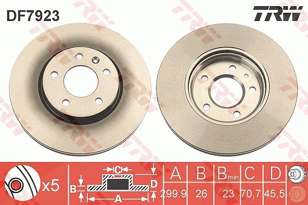 Trw Bremsscheibe Vorderachse Belüftet [Hersteller-Nr. DF7923] für Vauxhall, Chevrolet, Opel