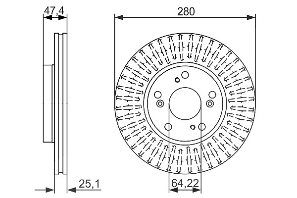 Bosch Bremsscheibe Vorderachse Belüftet [Hersteller-Nr. 0986479625] für Honda