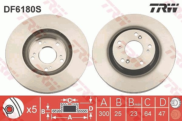 Trw 1x Bremsscheibe [Hersteller-Nr. DF6180S] für Honda
