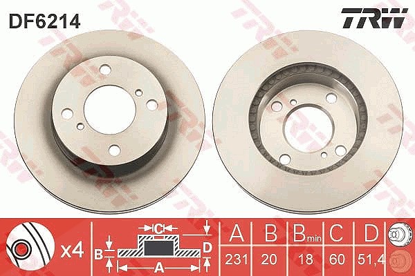 Trw Bremsscheibe [Hersteller-Nr. DF6214] für Suzuki, Nissan