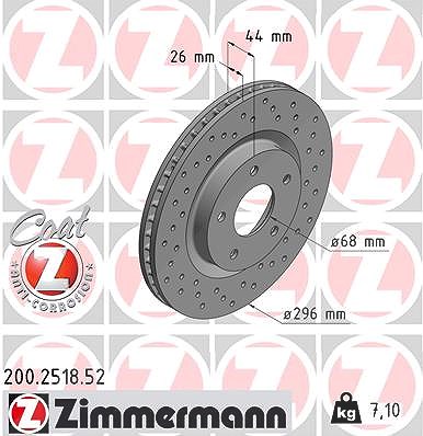 Zimmermann Bremsscheibe Vorderachse Belüftet [Hersteller-Nr. 200.2518.52] für Nissan