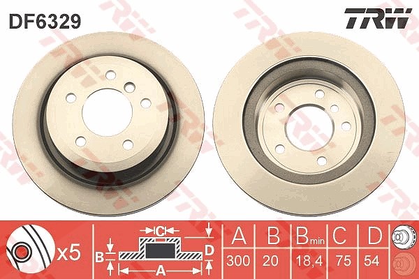Trw 1x Bremsscheibe Hinterachse Belüftet [Hersteller-Nr. DF6329] für BMW