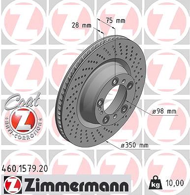 Zimmermann 1x Bremsscheibe Hinterachse Rechts [Hersteller-Nr. 460.1579.20] für Porsche