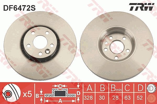 Trw 1x Bremsscheibe Vorderachse Belüftet [Hersteller-Nr. DF6472S] für Volvo