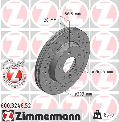 Zimmermann Bremsscheibe Vorderachse belüftet [Hersteller-Nr. 600.3246.52] für VW