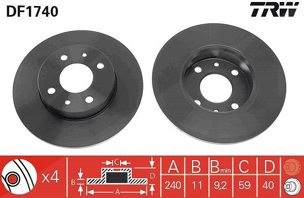 Trw Bremsscheibe [Hersteller-Nr. DF1740] für Alfa Romeo, Fiat