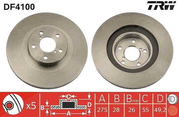 Trw Bremsscheibe [Hersteller-Nr. DF4100] für Toyota