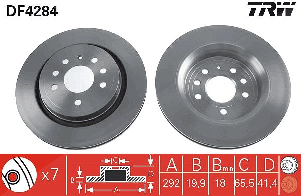 Trw Bremsscheibe Hinterachse Belüftet [Hersteller-Nr. DF4284] für Chevrolet, Fiat, Saab, Vauxhall, Opel, Cadillac