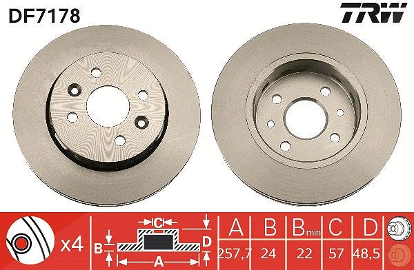 Trw Bremsscheibe [Hersteller-Nr. DF7178] für Kia
